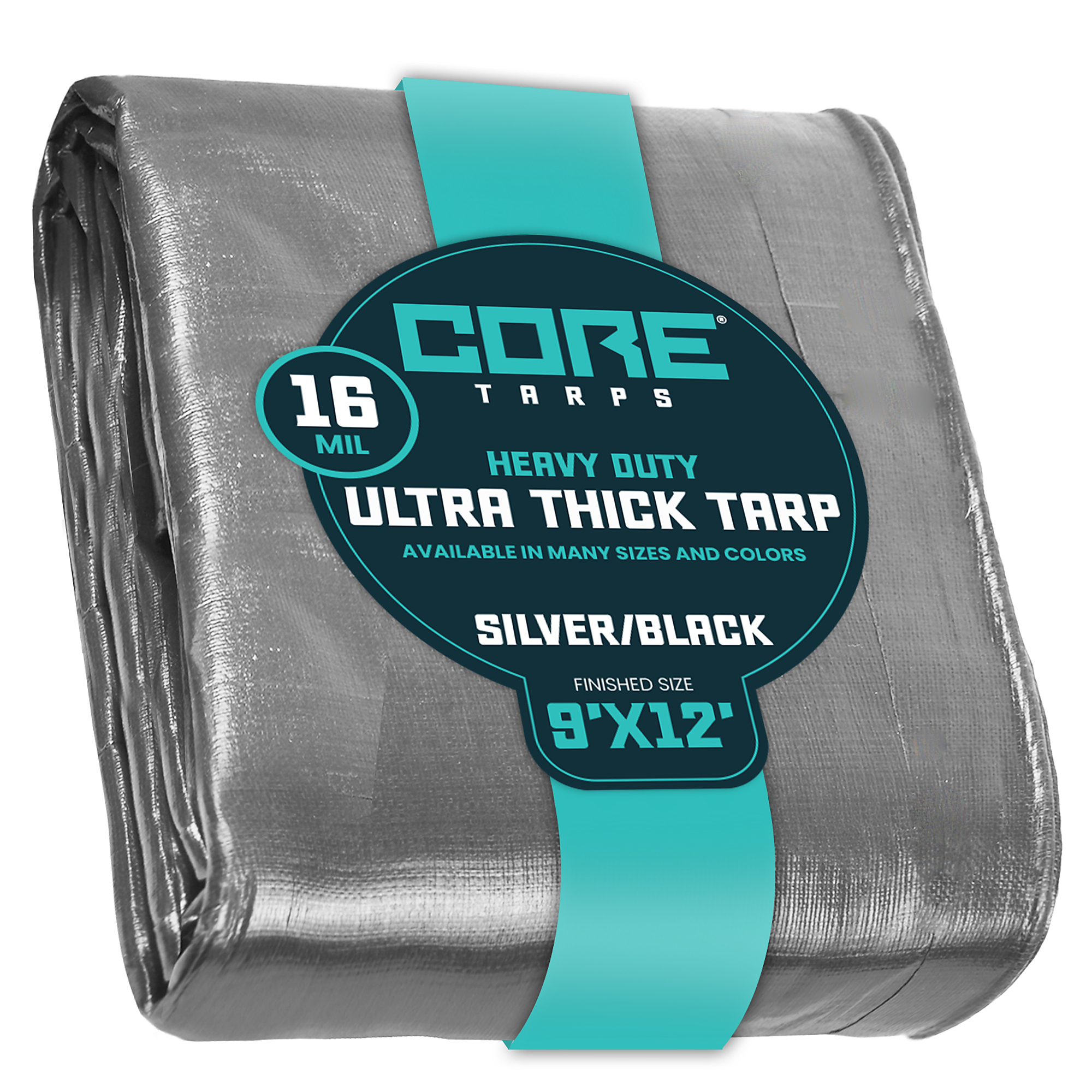 Core Tarps Extra Heavy Duty 16 Mil Tarp Cover, Waterproof, UV Resistant, Rip and Tear Proof, Poly Tarpaulin with Reinforced Edges for Roof, Camping, Patio, Pool , Boat (Silver/Black 9' X 12')